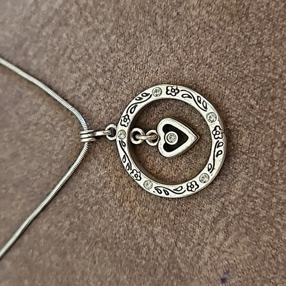 BRIGHTON Heart in a Circle Crystal Silver Plated Chain Necklace - Picture 3 of 9
